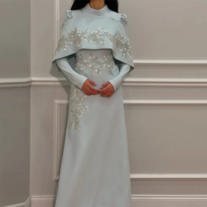 Customized A-Line Prom Dresses Ankle-Length High-Neck Full Sleeve Evening Dresses Simple Draped Fashion Sequined Party Gown
