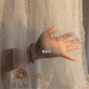 HYF 2025 Latest Ivory Beaded Transparent Water Drop Drill Bit Soft Mesh Wedding Dress Fabric