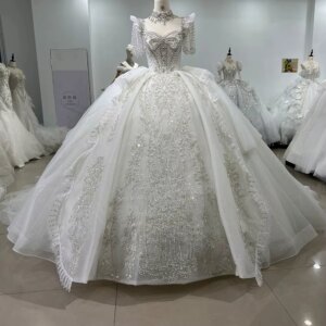 Robe Mariage 2025 Half Sleeve Sweetheart Lace Up Back Wedding Dress Bow Beading Sequined Star Crystal Ball Gown Bridal Dress