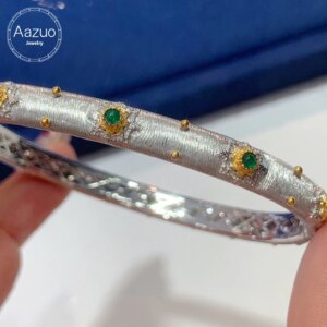 Aazuo 18K Whtie Gold Natrual Emeral Luxury Pilates Bangle For Woman Upscale Trendy Wedding Engagement Party Luxurystyelife