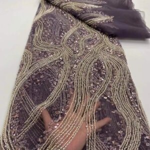 2025 High Quality African Lace Fabric Sequins Mesh Lace France Luxury Beads 3D Embroidered Tulle Lace Fabric for Sewing DP69YN