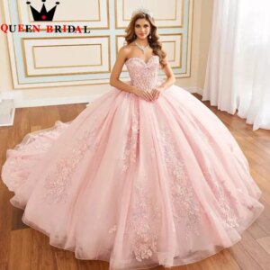 Strpless Backless Quinceanera Dresses Sequined Appliques Ball Gown Sweetheart bow tull Vestidos De 15 Quinceañera Custom 2508