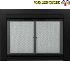 Large Glass Fireplace Door Bi-fold Doors Easy Grip Handles Tempered Glass Mesh Panel Masonry Fireplace Heat Resistant