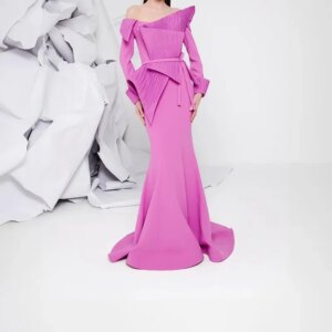 Little Daisy CustomizedSleeves Mermaid Jersey Floor Length Pleats Zipper Back Exquisite Evening Dresses Formal Occasion