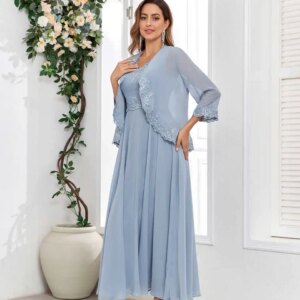 Elegant A-Line Evening Dress V Neck Chiffon Embroidered 3/4 Length Sleeve Formal Wedding Party Prom Dress 2025 Free Customized