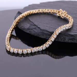 Fine Jewelry D Color 3mm Round Shape Bracelet 14K Gold Moissanite Stone Tennis Bracelets Anniversary Gift For Wife Women