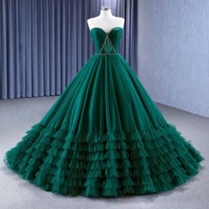 Pleated Pearl Evening dress upstairs, green strapless dress splayed