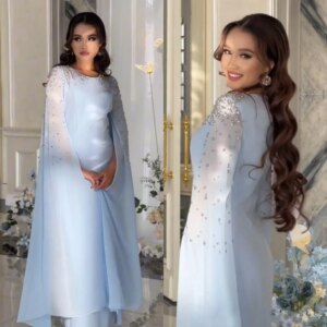 Customized Exquisite Modern Style O-Neck A-line Beading Draped Floor-Length Chiffon Bespoke Occasion Dresses Evening