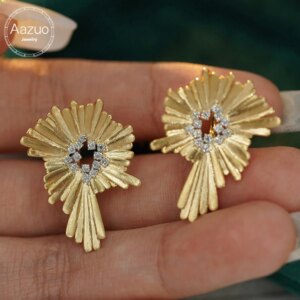 Aazuo Ins Fine Jewelry 18K Yellow Gold Real Diamonds 0.34ct H SI Luxury Irregular Stud Earring Gifted For Women Engagement Party
