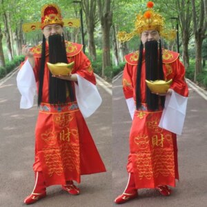God of Wealth Clothing Men and Women’s Annual Meeting Costume New Year’s Day Opening Celebration Fortune God’s Garment Shoes Hat