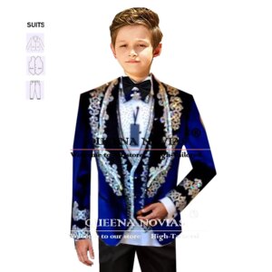 Boys’ Attire Suits For Wedding Sparkly Crystals Beading Prom Blazer Children Formal Party Birthday Tuxedos costume enfant garçon