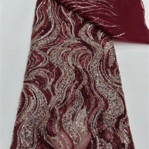 2025 New African French Nigerian High End Lace Fabric With Beads Sequins Mesh for Embroidery Wedding Party Bride Sewing Dress
