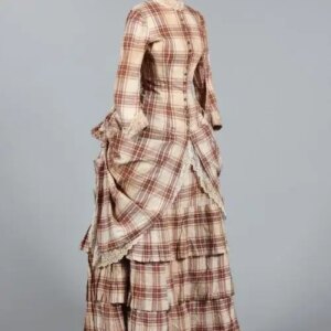 1868s Victorian Civil War Plaid Bustle Dress Women Princess Victorian Christmas Dickens Fair Caroler Costume Ball Gown