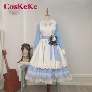 CosKeKe [Customized] Anica Cosplay Anime Tempt The Villain’s Dad Costume Sweet Gorgeous Blue Alice Maid Dress Role Play Clothing