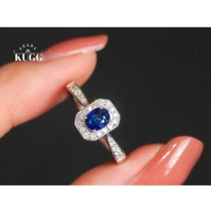 KUGG 100% 18K White Gold Rings Classic Design Shiny Diamond Natural Sapphire Engagement Ring for Women High Wedding Jewelry