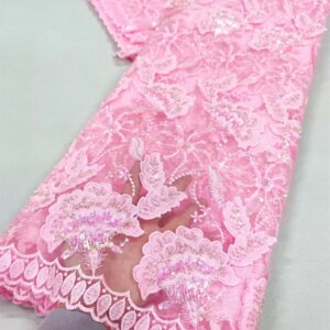 Latest African Pink Nigerian Lace Fabric Embroidery 2025 French Tulle Lace Fabric For Nigerian Party Wedding Dress Sewing W506-1