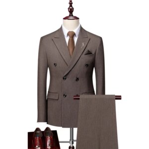 Fashionable and luxurious brown double breasted groom’s men’s set formal occlusion dresses