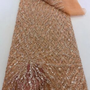 Peach Latest Beaded Lace High Quality Fabric 2025 African Fabric 5Yard Sequin Lace Fabric Embroidered Lace For Prom Dress A905-1