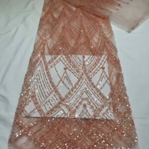 Luxurious African Beaded Net Mesh Lace Fabric 2025 Beads Embroidery Sequins French Tulle Lace for Nigerian Wedding Party Dress