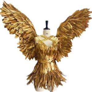 Halloween Costume for Women Sexy Gold Feather Dress Wings Angel Cosplay Stage Show Party Performance Wear Carnival Festival Rave