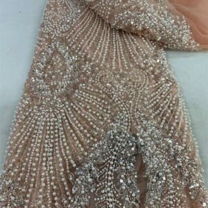 African Heavy Beads Lace Fabric 2025 High Quality Nigerian Sequins Groom Lace French Tulle Fabric For Wedding Party Dress Sewing