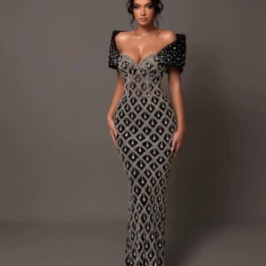 Lowime Black Arabic Evening Dresses Robes De Soirée 2024 Off Shoulder Mermaid Celebrity Dress Party Gowns Full Crystals Beaded