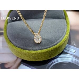 LUOWEND 100% 18K Yellow Gold Necklace Fashion INS Style Water Drop Design Real Natural Diamond Necklace for Women Party Jewelry