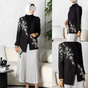 Fashion Beaded Women Suits Dress Long Sleeve Party Dresses Celebrity Applique Jacket Casual Prom Dress Customized 1 Piece