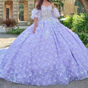 Lavender Shiny Quinceanera Dresses Ball Gown Off Shoulder Applique Flower Beads Tull Corset Sweet 16 Dress Vestidos 15 De Anos