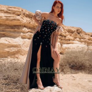 Customized Strapless Mermaid Evening Dresses Long for Women Crystals Slit Dubai Saudi Vestidos De Fiesta Bespoke Birthday Gown