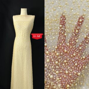 2025Latest Elegant Superior Quality Luxurious Soft Mesh Sequin Lace with Lots Beads fabric For Wedding Evening Dress U_Ge1716
