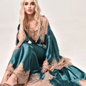 Two Pieces Bride Sleepwear Robes Pure Silk Lace Custom Made Long Sleeves Dressing Gown Women Chic Sleepwear Dresses Customized