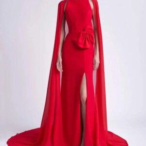 Newest Long Prom Dress Customized Mermaid With Split On The Leg Evening Dresses Elegant With Cape Special Occasion Gowns