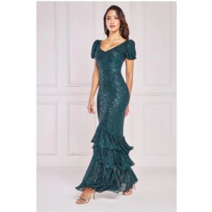 Sequin Evening Dresses Mermaid Multilayer Prom Dress Short Sleeve Formal Occasion Dresses Party Homecoming Cocktail Gown 2024
