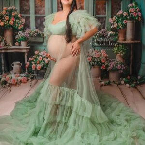 Vintage A Line Maternity Robes for Photography Off Shoulder Ruffles Pregnancy Dresses Sexy See Thru Customized Baby Shower Gowns