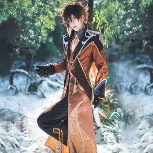 Halloween Role Play Cos Game Character Genshin Impact Role Zhong Li Handsome Long Hair Morax Full Uniform Game Suit C Male
