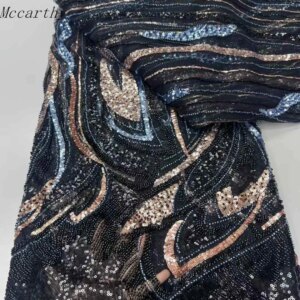 Luxury African Heavy Beaded Lace Tulle Fabric, 3D Flower Embroidered Applique Fabric, French Tulle Material, 5 Yards, 2025