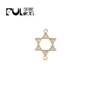 custom brass 18k gold plated zirconia hexagonal star double pendant DIY jewelry for marking