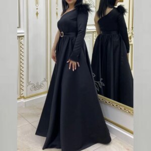 Customized Sparkle Exquisite Jersey Feather Draped Sash Wedding Party A-line One-shoulder Bespoke Occasion Gown Long Dresses