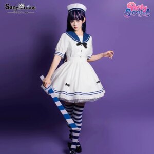 SanyMuCos Stocking Cosplay CostumeAnime Panty & Stocking with Garterbelt Cosplay White Dress Women Halloween Outfit Women