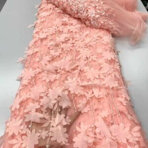 2025 Latest Nigerian 3D Flower Beaded Lace Fabric Hand Beaded Lace Fabric Luxury French Embroidery Beads Lace Fabric For Wedding