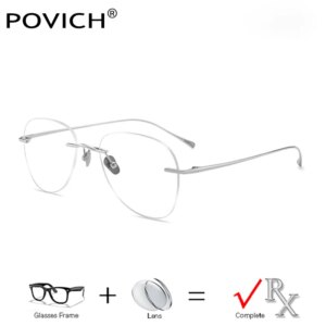 Pilot Design Pure Titanium Men Rimless Glasses 1.61 1.67 Prescription Recipe Lenses Myopia Reading Eyewear Photochromic Ocular
