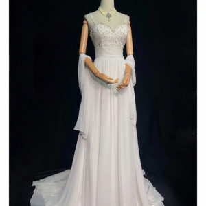 White Beading Embroidery Evening Dresses Spaghetti Strap Gorgeous Trailing Tulle Ribbon Host Wedding Bride Party Prom Gowns New