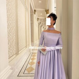Customized Wedding Party Dress A-Line Off-The-Shoulder Neckline Dubai Luxury Evening Dress Zipper Up Long Sleeves Vestidos De Fe