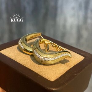 KUGG 100% 18K Yellow Gold Earrings Luxury Fashion Style Real Natural Diamond Hoop Earrings for Women High Wedding Jewelry