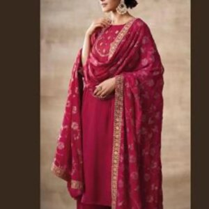 Women Palazzo Kurta Dupatta Pink Salwar Kameez Round Neck Long Sleeved Shirt