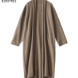 BirdTree, 35% Cashmere 65% Wool Elegant Cardigan, Women Long Sleeve O Neck, French Commute Long Sweater, Autumn Winter T485128QC