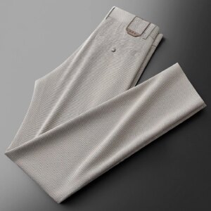 Summer high-end fashion designer’s yarn-dyed checkered thin ice silk men’s slim straight casual pants