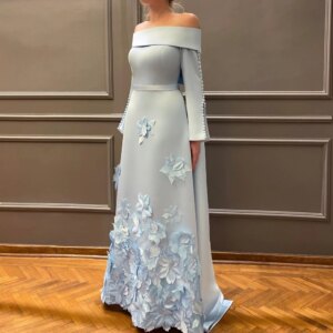 Customized Satin Applique Button A-line Off-the-shoulder Bespoke Occasion Gown Long es Saudi Arabia