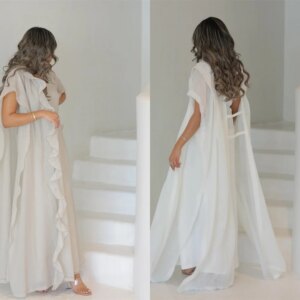 Customized  Formal Ivory  Jersey Evening Dress Classic Strapless Short Sleeves Backless Open Back Shawl Bespoke Occasio